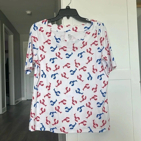 Kim Rogers Red White Blue Lobsters Short Sleeve Blouse Women’s Petite Small - Picture 5 of 8